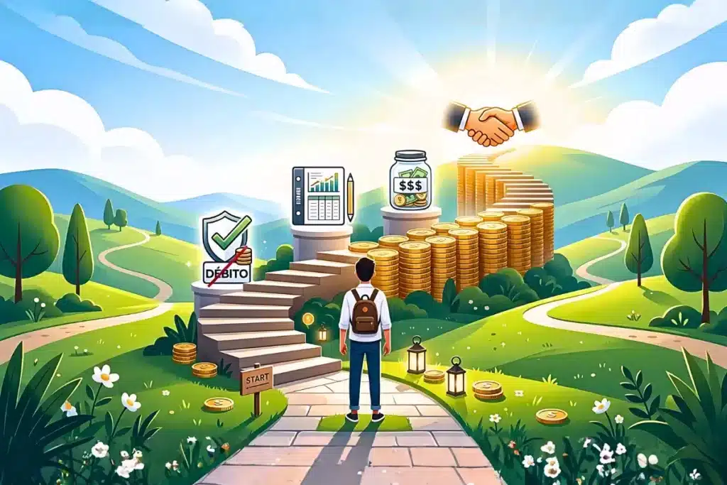 Como Sair das Dívidas, 2 Métodos: Avalanche e Bola de Neve 8 Ilustração de caminho financeiro ascendente representando o processo de sair das dívidas com método.